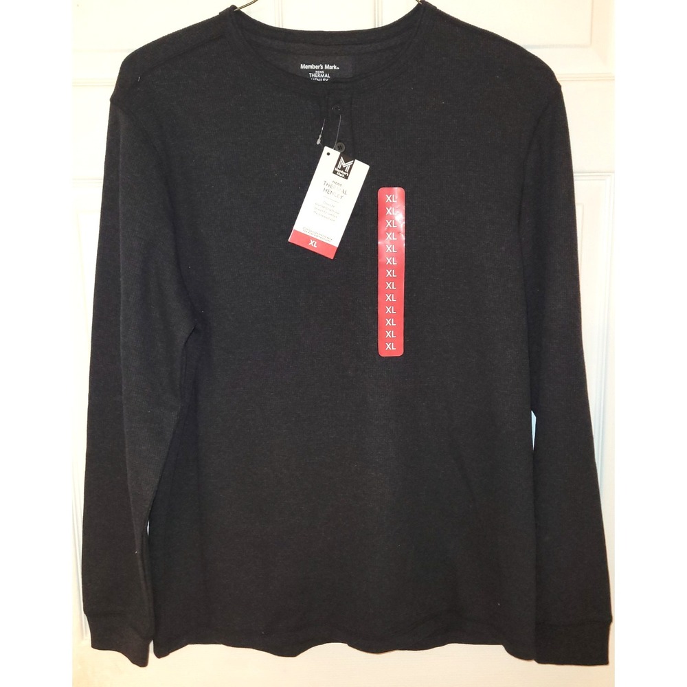 Member's Mark Soft Wash‎ Thermal Henley Mens Size XL Black NWT